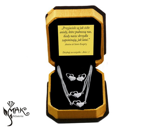 KPL800 serca KOMPLET celebrytka + pudełko z grawerem