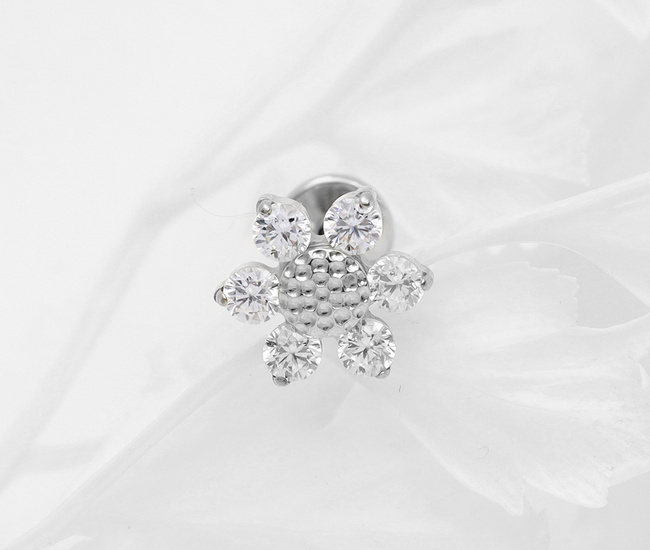 Tytanowy kolczyk do piercingu kwiatuszek z cyrkoniami 1776/2