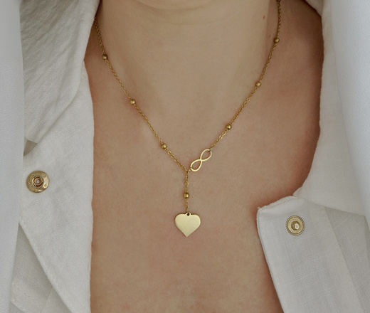 Naszyjnik serce z grawerunkiem pozłacane stal Zestaw 1899/11