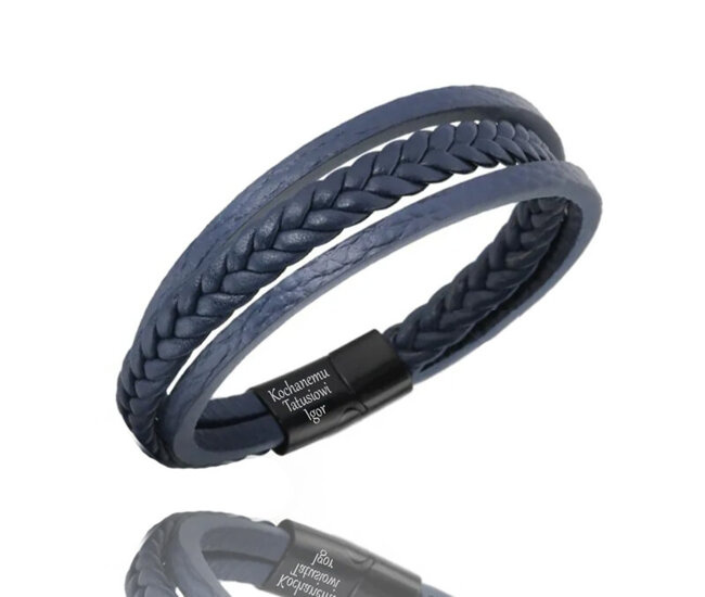 599/1135 męska bransoletka z grawerem skórzana granatowa