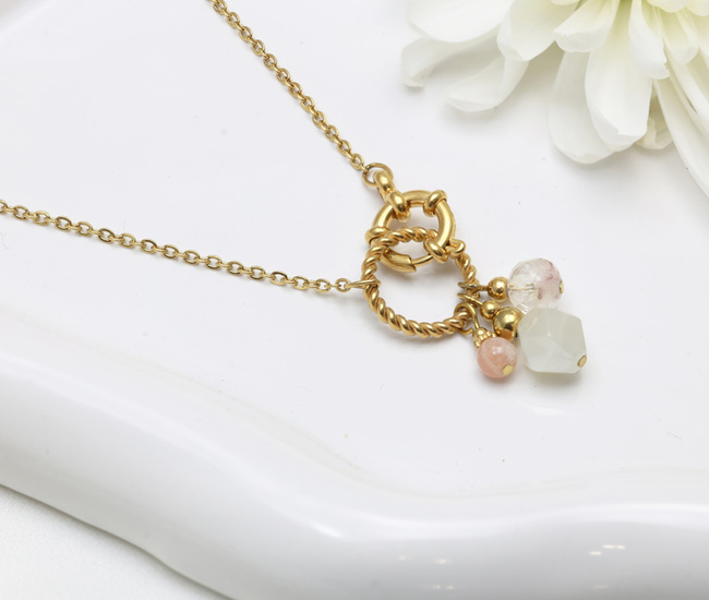 Naszyjnik z kamieniami naturalnymi pozłacana stal  1876/5