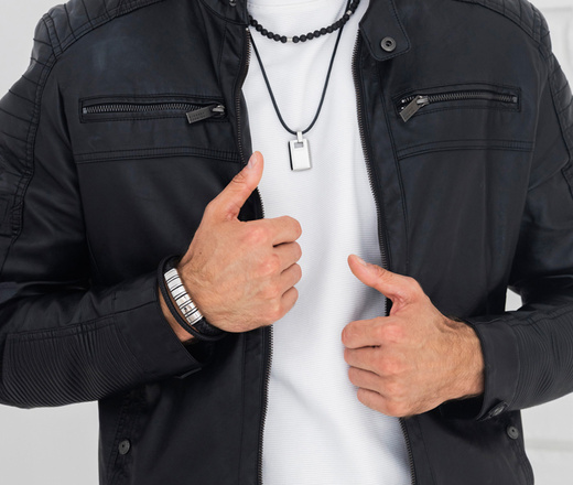 Bransoletka męska z grawerem skóra 1858/1 sześć przekładek