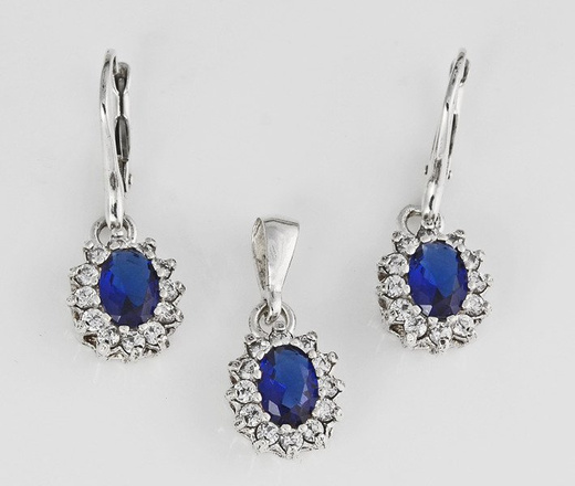 480/176 komplet srebrny z niebieską cyrkonią