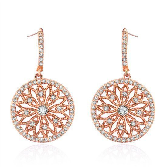 599/1013 kolczyki pozłacane koła rozety z cyrkoniami różowe złoto