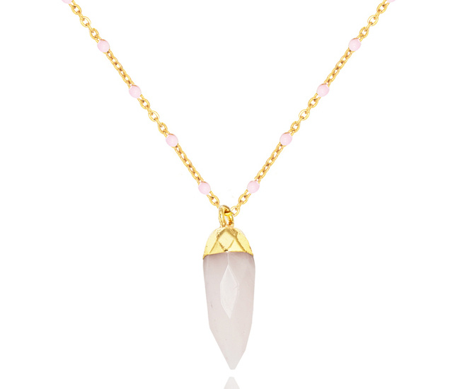 1326 naszyjnik pozłacany grot w okuciu kryształ górski blady róż