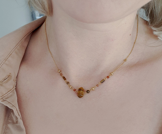 1432 naszyjnik srebrny 925 pozłacany kamienie naturalne brązowe