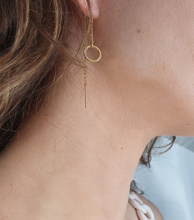 1270 kolczyki przeciągane długie z kółeczkiem stal szlachetna złote