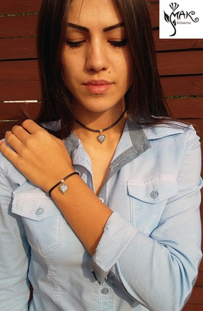 NK742 NASZYJNIK choker srebro 925 CZARNY serce