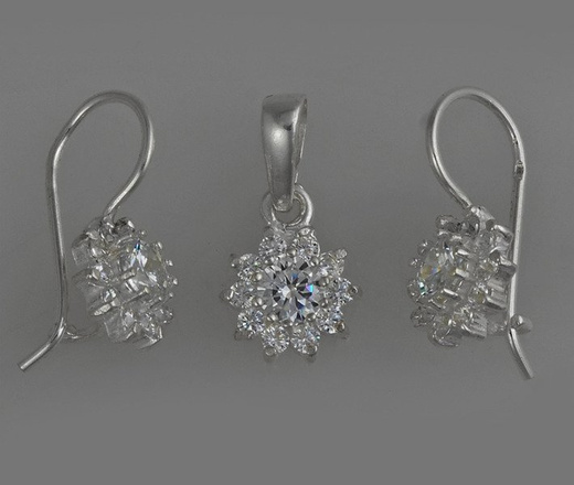 480/116 komplet srebrny kwiatuszki z błyszczącymi cyrkoniami białe