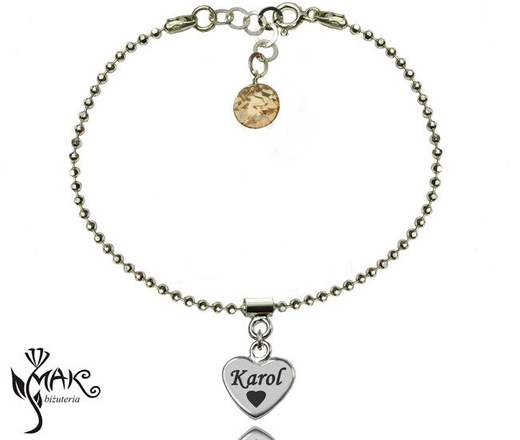 BR753 BRANSOLETKA Z GRAWEREM laser serce Swarovski Element dwustornna