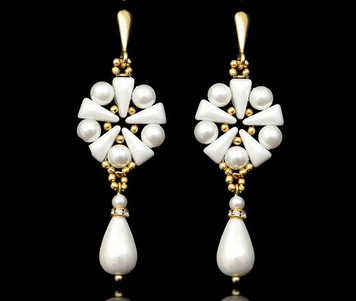 kolczyki ślubne pozłacane z perełkami wyplatane ręcznie 1816/6 