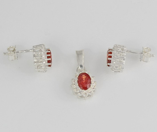 480/119 komplet srebrny z błyszczącymi brązowymi cyrkoniami