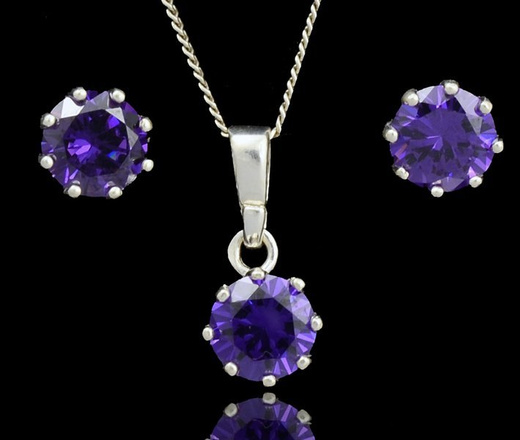 480/87 komplet srebrny okrągłe z fioletowymi cyrkoniami
