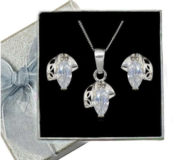 480/263  Kompet srebrny z okrągłą cyrkonią delikatny 925 listki ażurowe