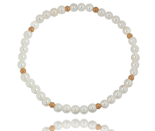 1500 bransoletka srebrna pozłacana z perełkami na ślub elastyczna