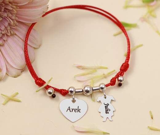 1120 Bransoletka z grawerem srebrna na sznurku zawieszka delikatna