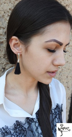 KOL780 kolczyki chwosty frędzle czarne Swarovski Elements srebro 925