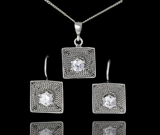 480/188 komplet srebrny w kształcie kwadratów