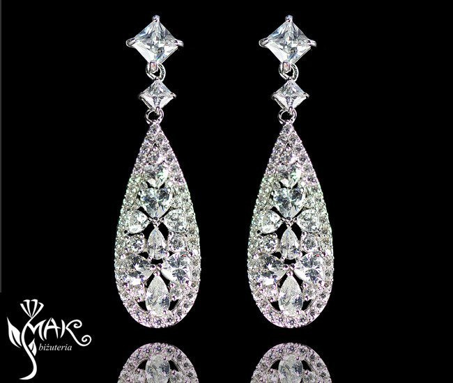 Kol 686/4 KOLCZYKI ślubne, cyrkonie długie Piękne