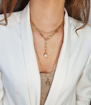 1251/10 naszyjnik złoty stalowy gruby łańcuch perełka potrójny