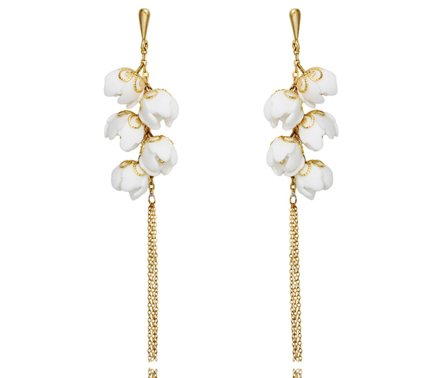 pozłacane kolczyki ślubne z perełkami i kwiatami 1816/8