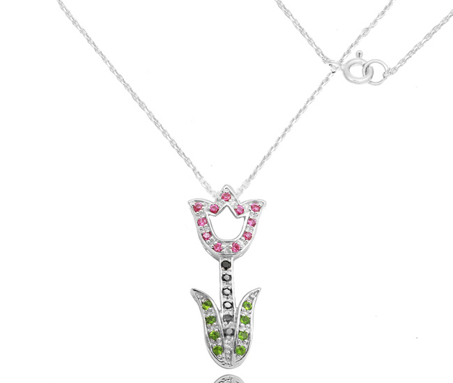 1608 naszyjnik srebrny 925 tulipan wysadzany cyrkoniami kwiat