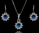 480/117 komplet srebrny kwiatuszki z błyszczącymi błękitnymi cyrkoniami