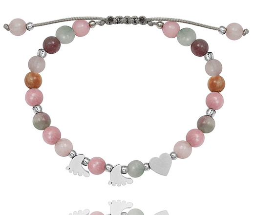 1601 bransoletka z sercem i stopkami grawerowanym kamienie naturalne