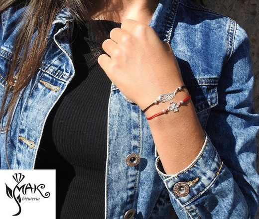 BR835 BRANSOLETKA połączone serca srebrna sznurek