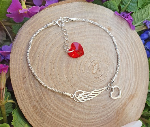 1159 bransoletka srebrna 925 skrzydło anioła serduszko Swarovski Elements