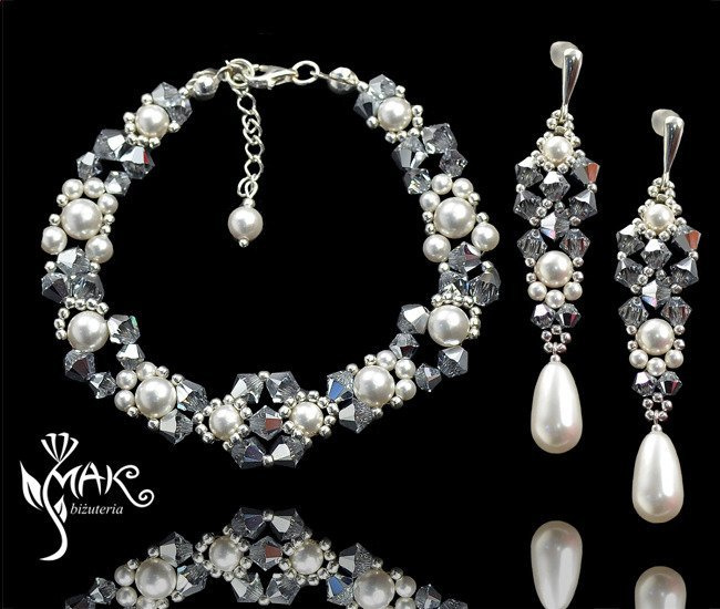 517 biżuteria ślubna komplet Swarovski perełki