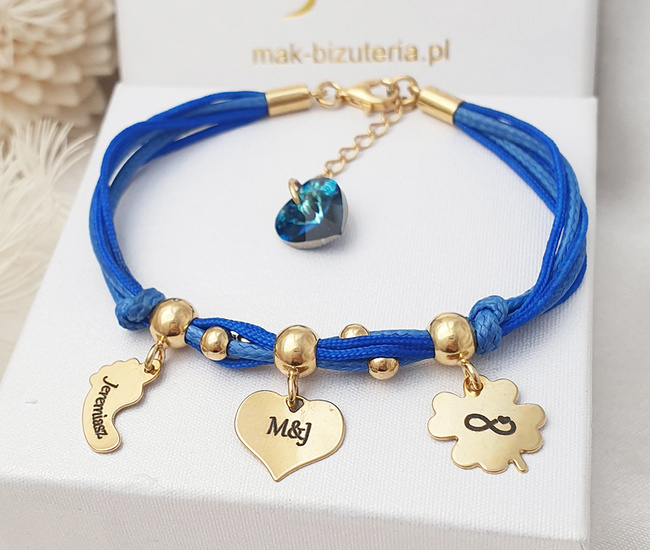 1735/2 bransoletka dla mamy z grawerami srebro 925 pozłacane trzy zawieszki