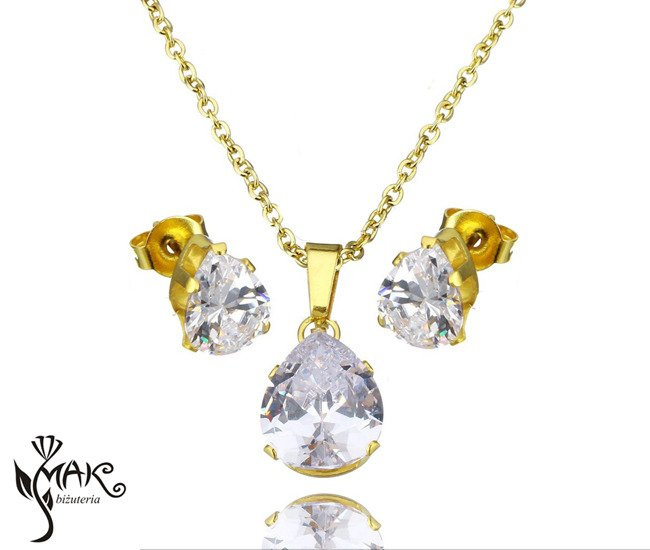 Kpl821/1 komplet łezki stal szlachetna złote łezki