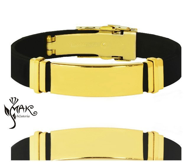 BR689 BRANSOLETKA Z GRAWEREM czarna męska pozałacana