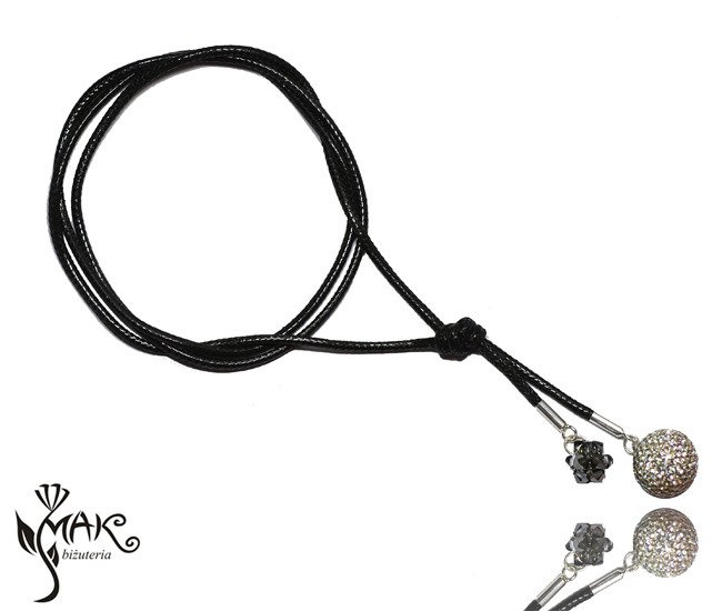 NK739 NASZYJNIK choker srebro 925 czarny sznurek Swarovski Elements