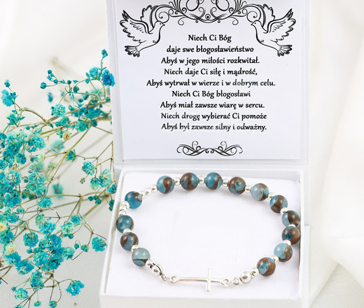 1627/9 bransoletka różaniec srebro 925 z jaspisu