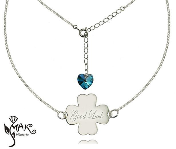 NK576/4 NASZYJNIK Z GRAWEREM koniczynka Swarovski