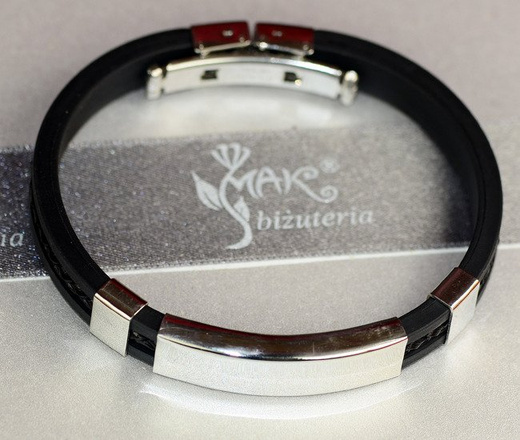 BR610 BRANSOLETKA Z GRAWEREM męska kauczuk skóra czarna