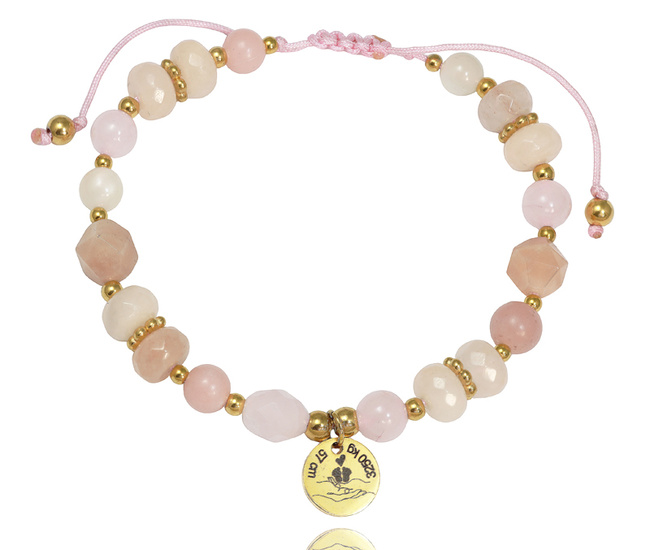 1859 bransoletka z grawerem opal różowy, kamień słoneczny , kwarc