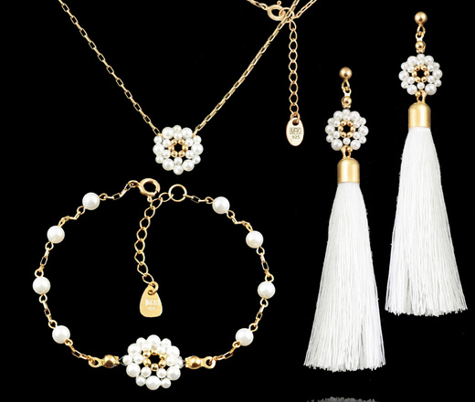 1516 naszyjnik srebrny p925 z perełkami ślubny pozłacany