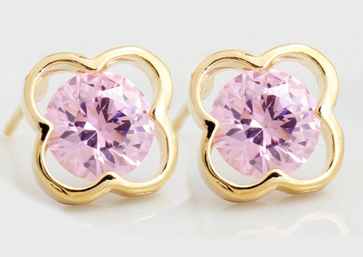 Kol 599/384 kolczyki cyrkonie różowe zółte złoto