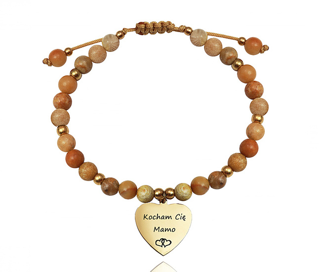 1602 bransoletka z sercem grawerowanym kamienie naturalne