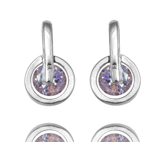 480/384 Kolczyki srebrne 925 kółeczka z lawendową cyrkonią