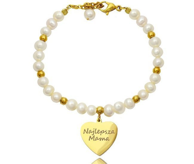 1109 bransoletka z grawerem złota serce stal perełki naturalne