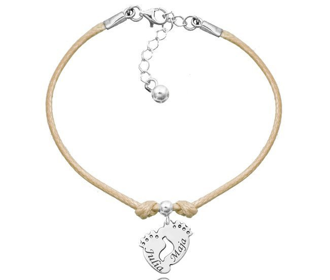 1227 bransoletka personalizowana  stópki na sznurku
