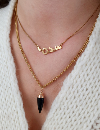 1326 naszyjnik pozłacany grot w okuciu onyks czarny