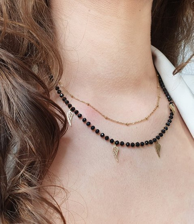 1251/6 naszyjnik złoty stalowy kryształki skrzydełka