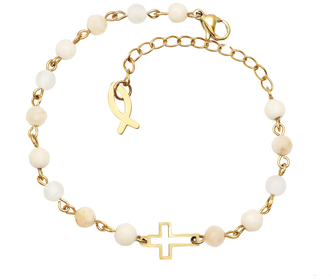 1737/7 bransoletka różaniec złota ecru, kremowa