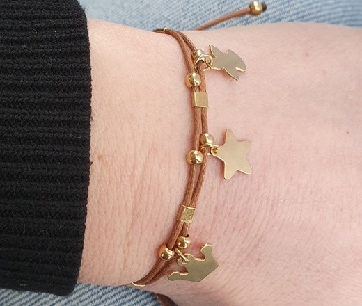 1347 BRANSOLETKA Z GRAWEREM srebro pozłacane na sznureczku