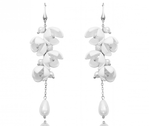 ręcznie robiony komplet ślubny z kwiatami, kryształami i perłami srebro 925 1816/5